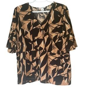 Liz Claiborne Black / Brown Short Sleeve Blouse Size PXXL